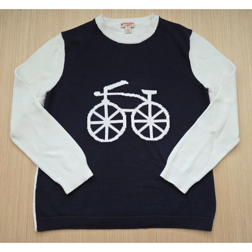 Brooks Brothers Red Fleece Women's Large Crewneck Bicycle Sweater Navy White